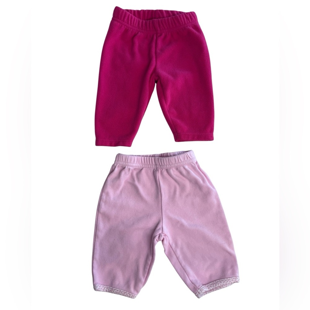Set of 2 newborn pink baby girl pants fleece & cotton